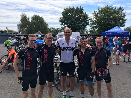 Members of Paragon charity cycling team with Martin Johnson